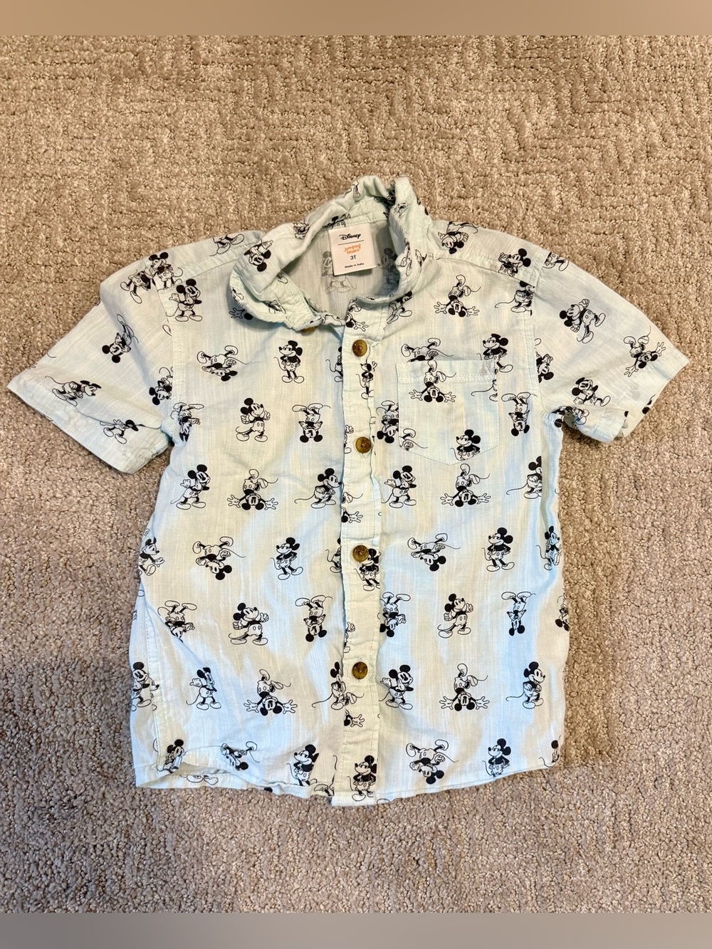 Disney x Jumping Beans Mickey Mouse Button-Up Shirt | Toddler Boys 3T | Mint Gre